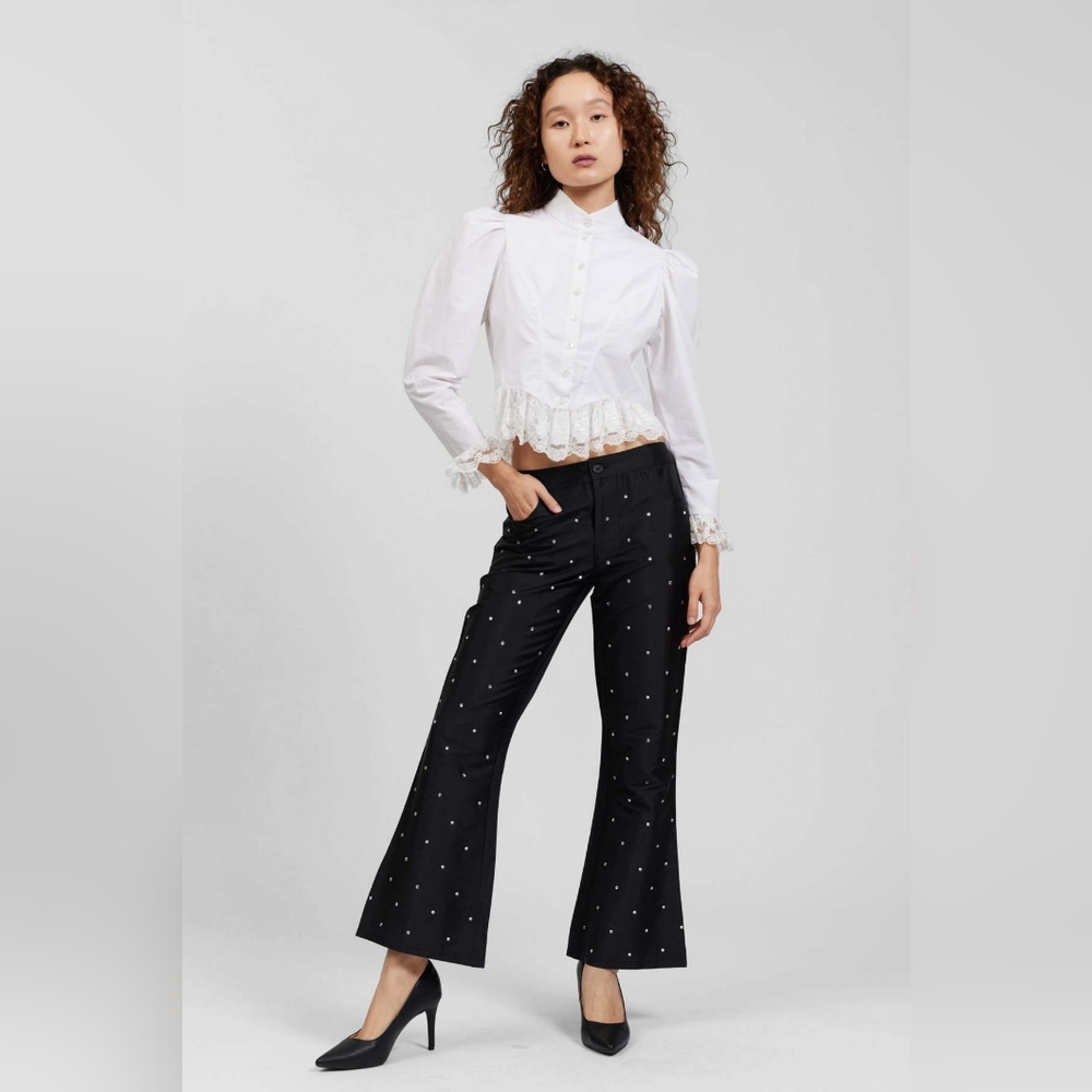 NWOT Batsheva Lawyer Pant in Black with Rhinestone Embellishments